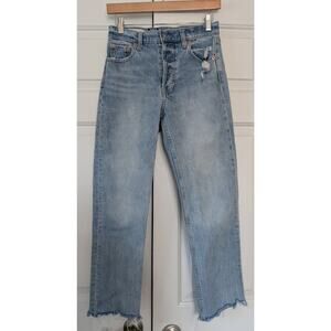 Gap Cheeky Straight High Rise Jeans Light Indigo Raw Hem